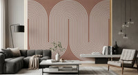 Minimalistisches Muster mit wellenförmigen Linien in Terrakotta Wandbild