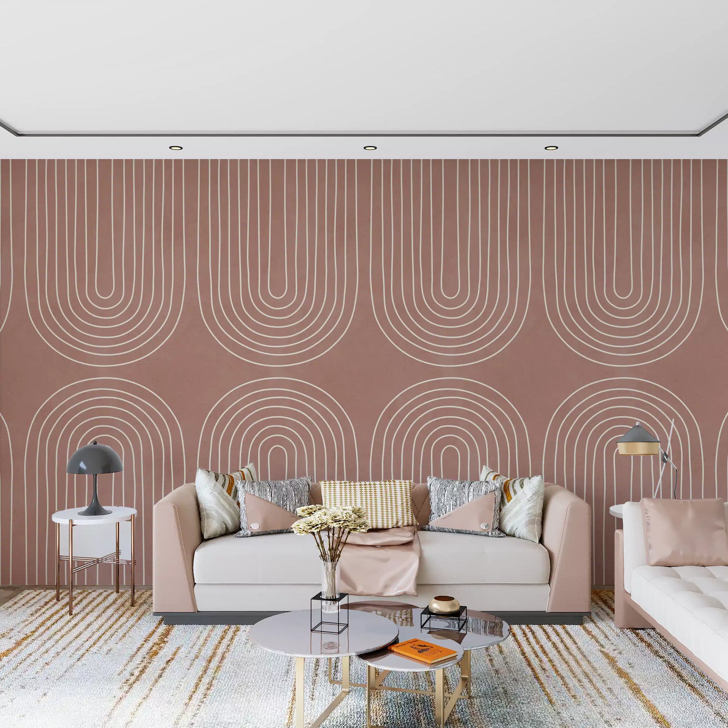 Motiv mit gebogenem Linienmuster in Terrakotta Wandbild