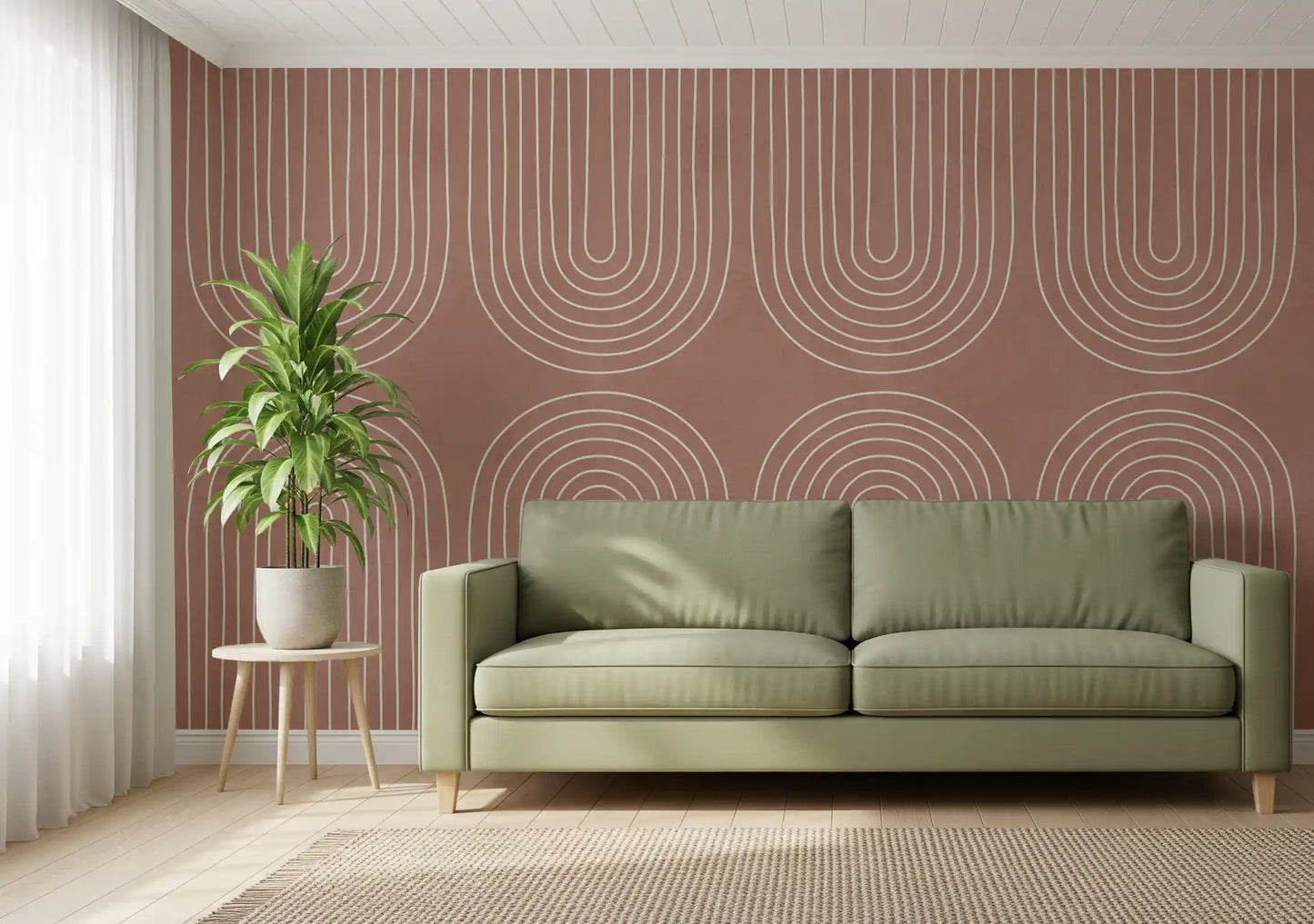 Motiv mit gebogenem Linienmuster in Terrakotta Wandbild