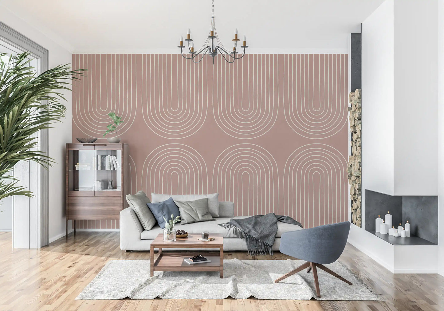 Motiv mit gebogenem Linienmuster in Terrakotta Wandbild
