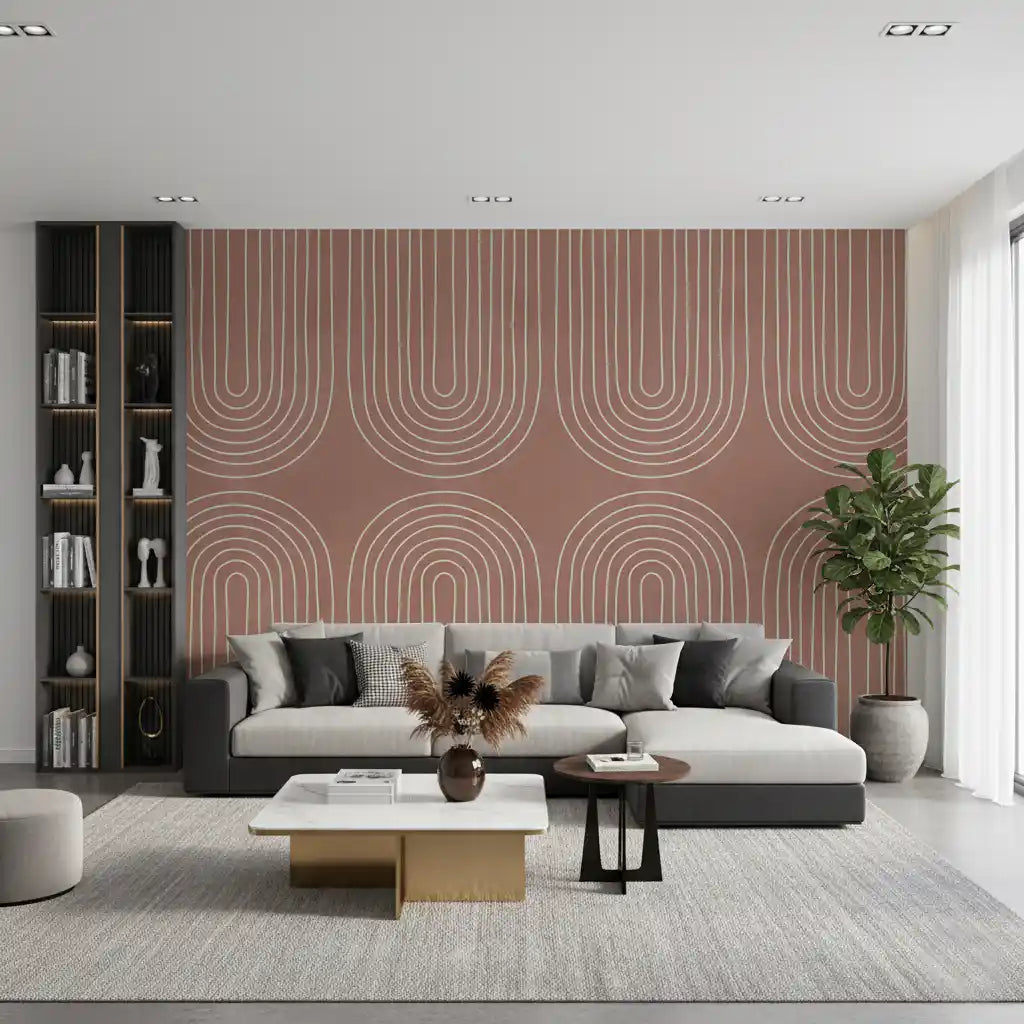 Motiv mit gebogenem Linienmuster in Terrakotta Wandbild