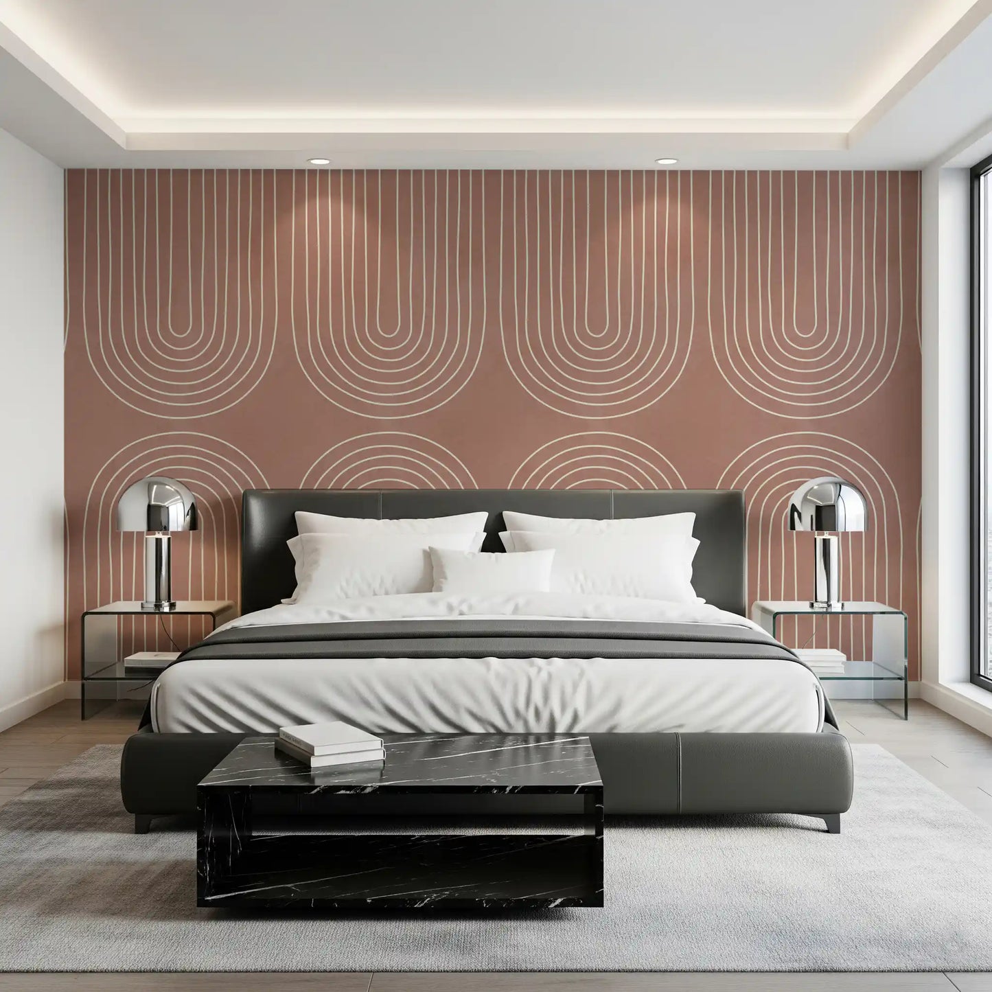Motiv mit gebogenem Linienmuster in Terrakotta Wandbild