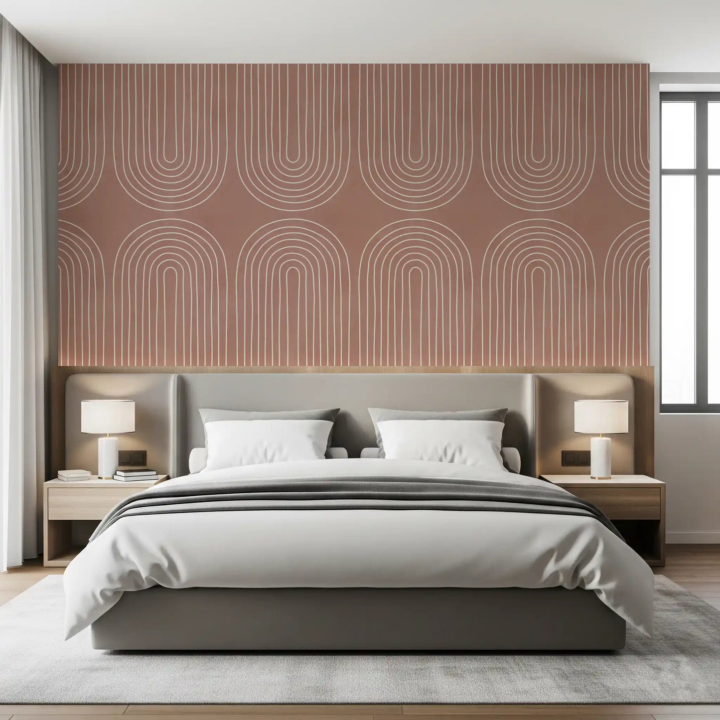 Motiv mit gebogenem Linienmuster in Terrakotta Wandbild