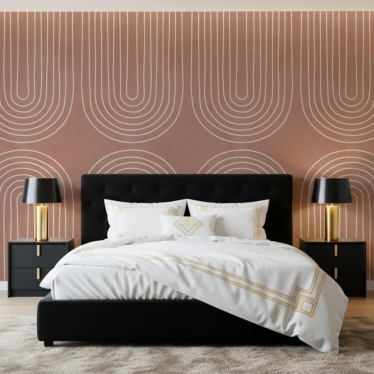 Motiv mit gebogenem Linienmuster in Terrakotta Wandbild