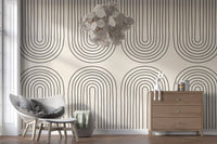 Minimalistisches lineares Kunstmuster als Wandbild in Bogenform