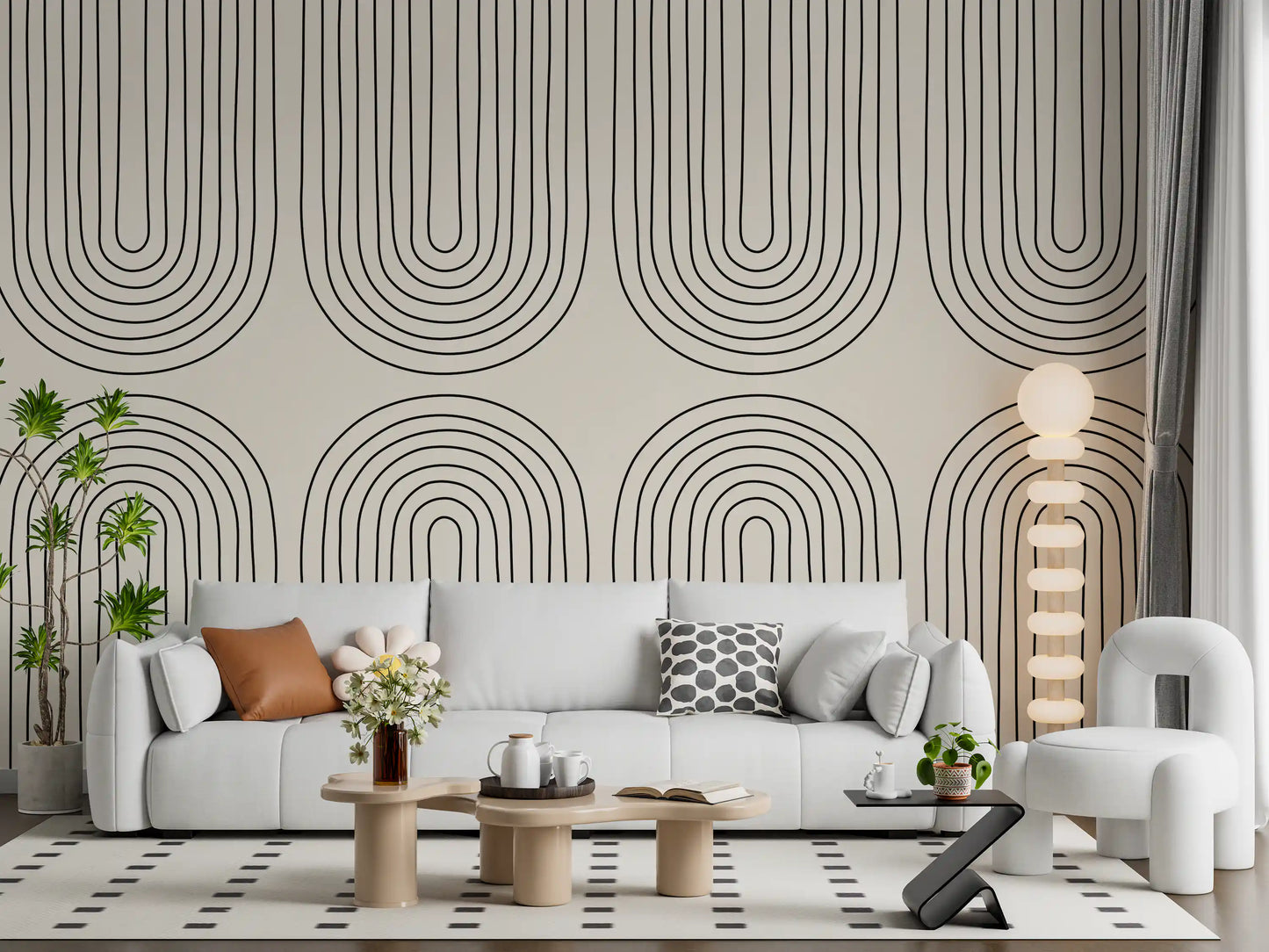 Minimalistisches lineares Kunstmuster als Wandbild in Bogenform