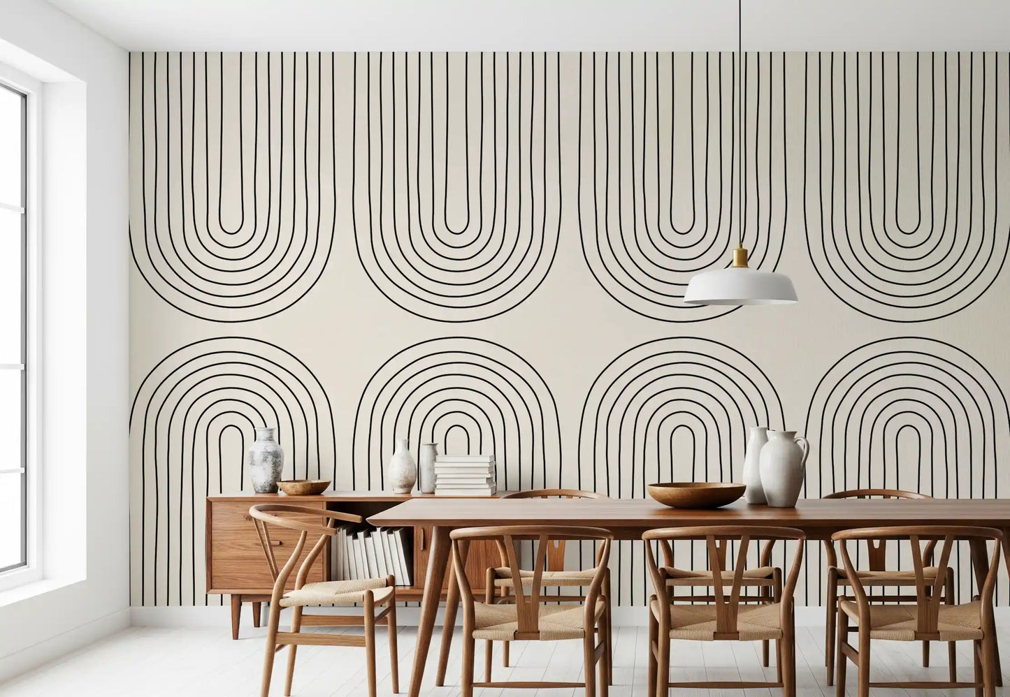 Minimalistisches lineares Kunstmuster als Wandbild in Bogenform