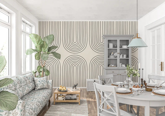 Minimalistisches lineares Kunstmuster als Wandbild in Bogenform