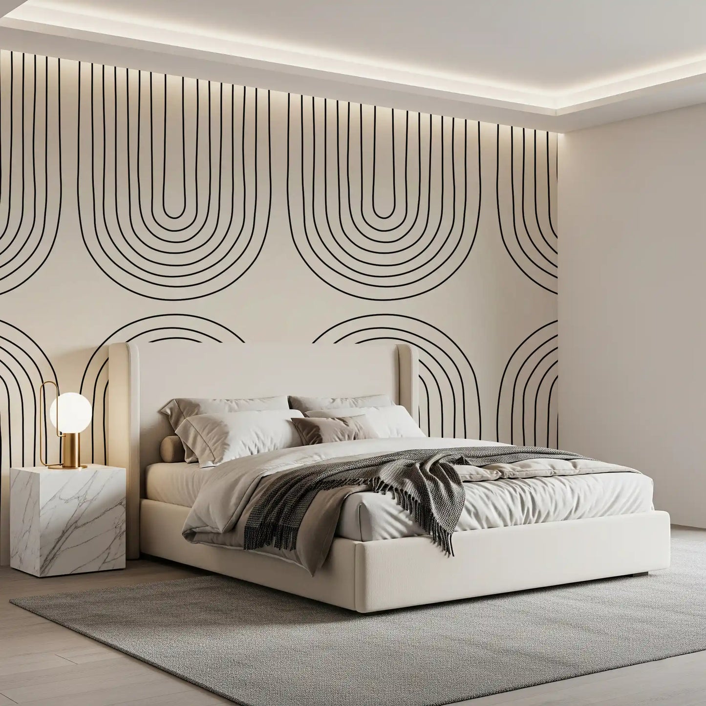 Minimalistisches lineares Kunstmuster als Wandbild in Bogenform