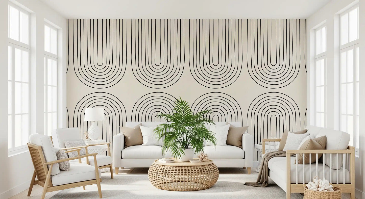 Minimalistisches lineares Kunstmuster als Wandbild in Bogenform
