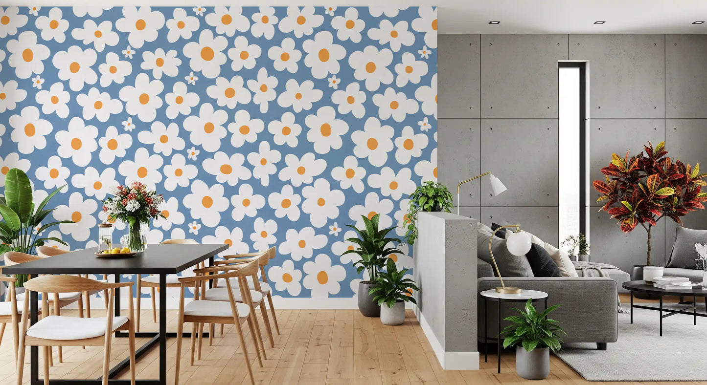Murale da parete Retro Daisy Bloom Blu