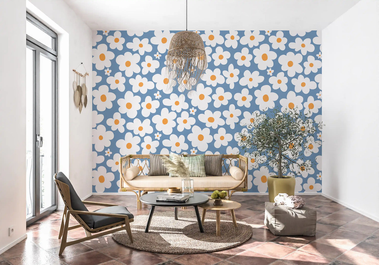 Murale da parete Retro Daisy Bloom Blu