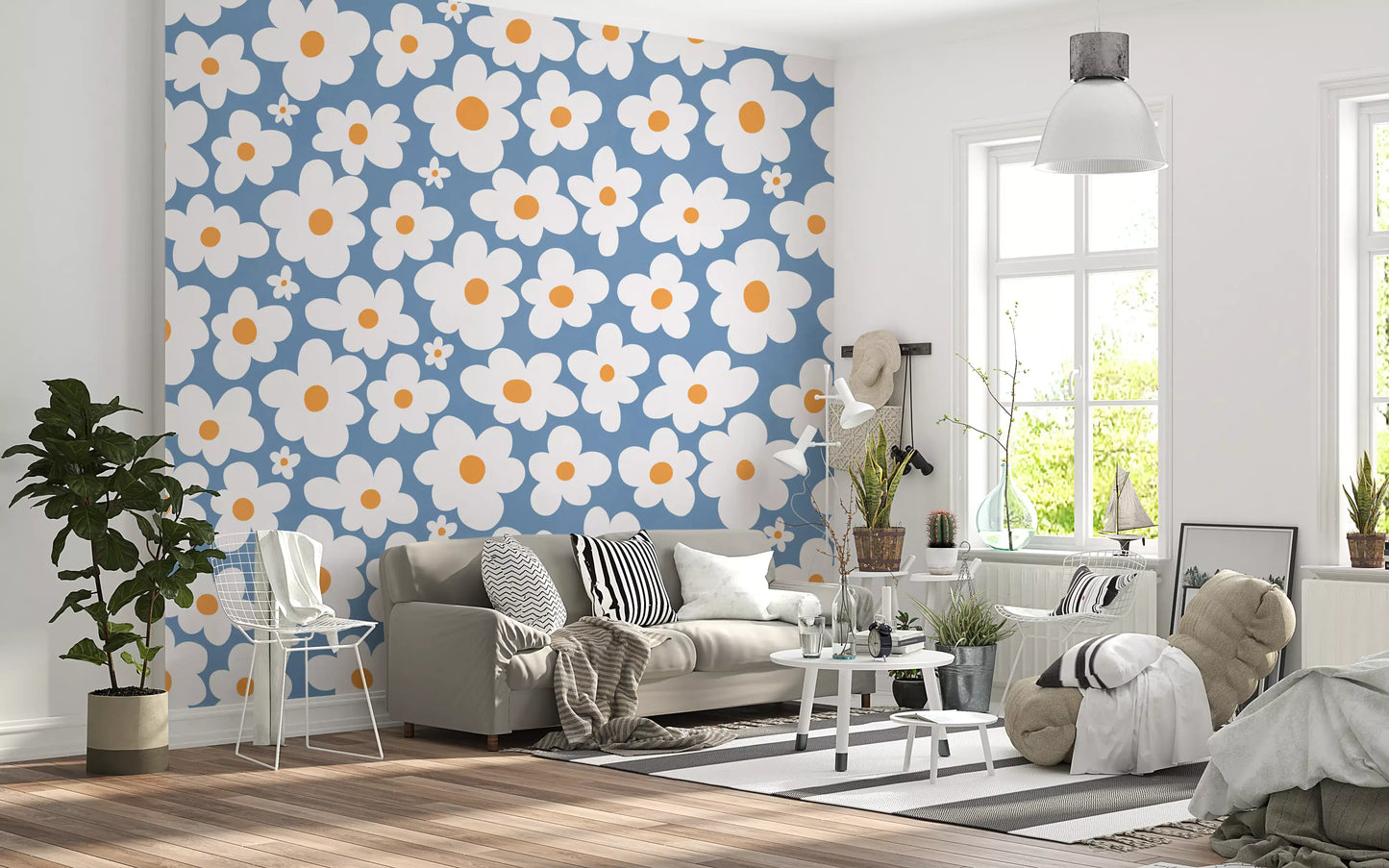 Murale da parete Retro Daisy Bloom Blu