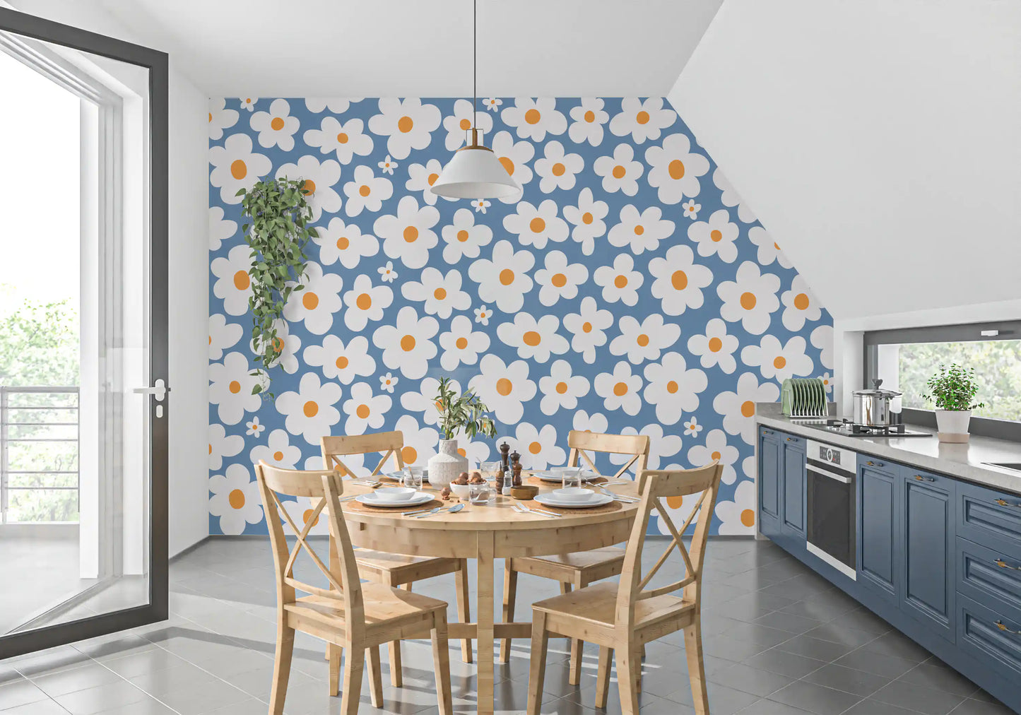 Murale da parete Retro Daisy Bloom Blu