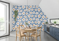 Murale da parete Retro Daisy Bloom Blu
