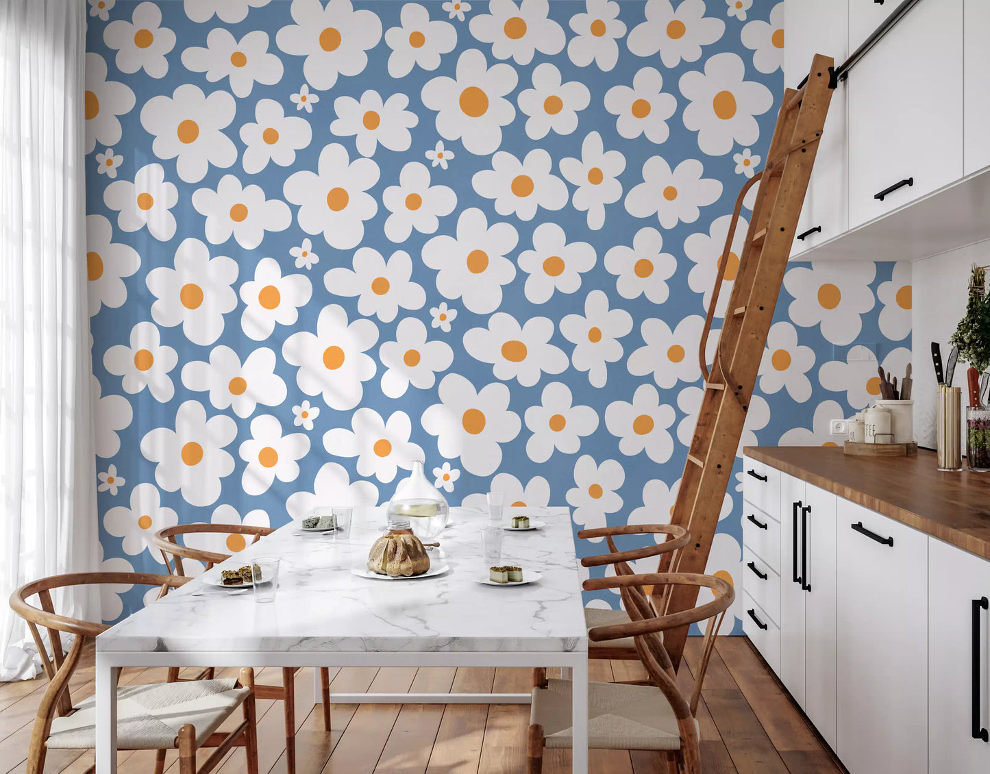 Murale da parete Retro Daisy Bloom Blu