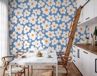 Murale da parete Retro Daisy Bloom Blu