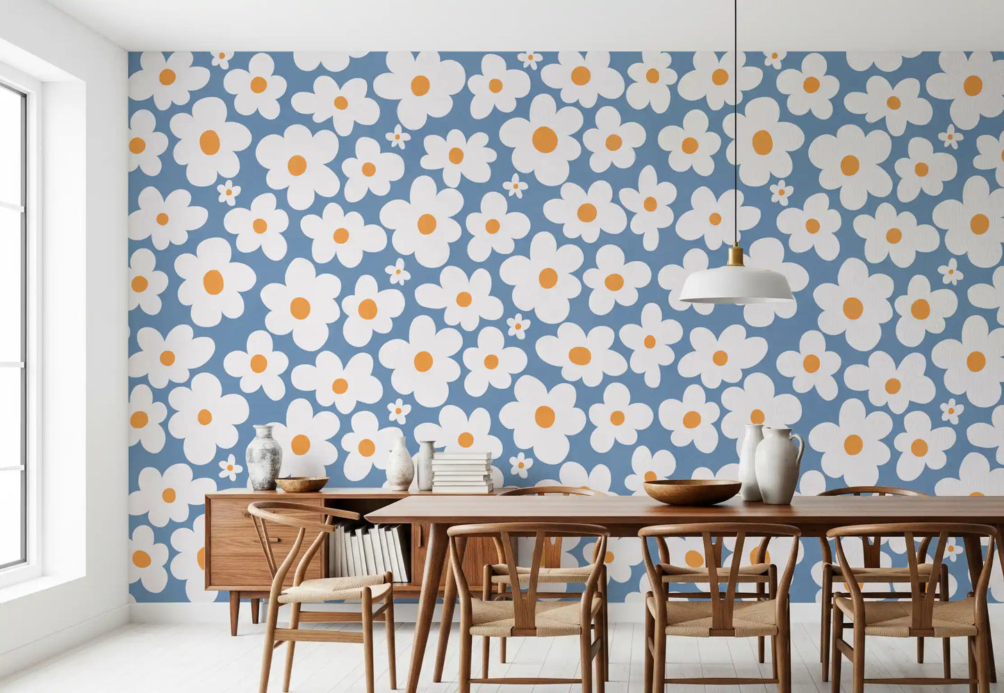 Murale da parete Retro Daisy Bloom Blu