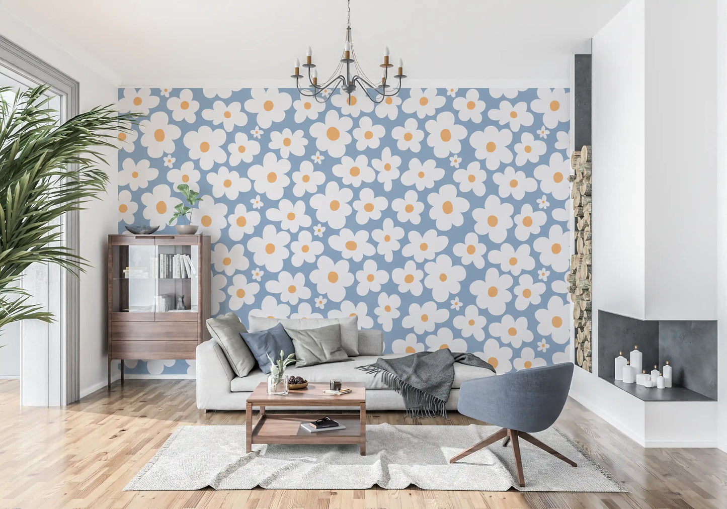 Murale da parete Retro Daisy Bloom Blu