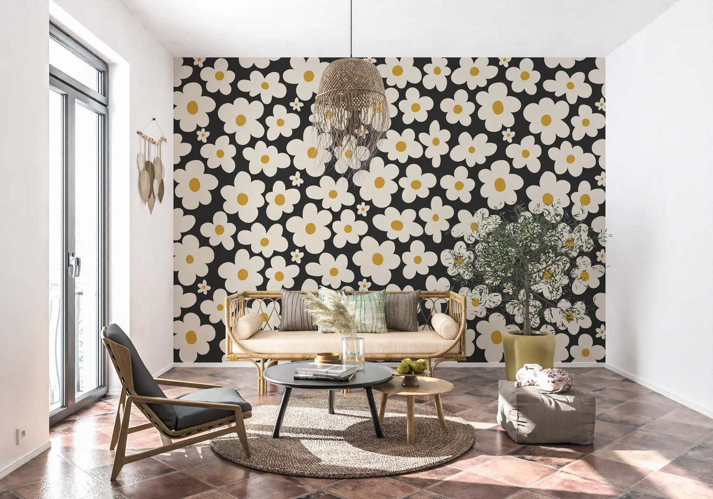Retro-Blumenmuster Wandbild