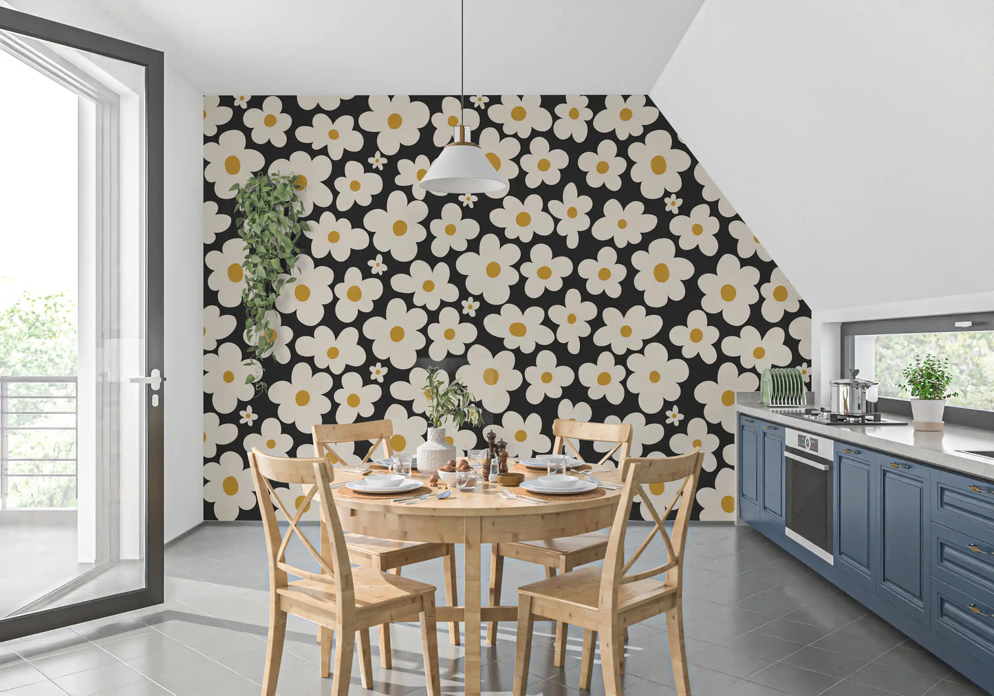 Retro-Blumenmuster Wandbild