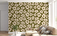 Retro Daisy Meadow in Salbei und Creme Wandbild