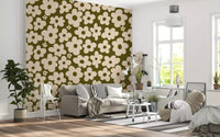 Retro Daisy Meadow in Salbei und Creme Wandbild