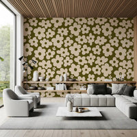 Retro Daisy Meadow in Salbei und Creme Wandbild
