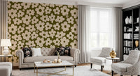 Retro Daisy Meadow in Salbei und Creme Wandbild
