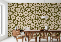 Retro Daisy Meadow in Salbei und Creme Wandbild
