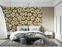 Retro Daisy Meadow in Salbei und Creme Wandbild