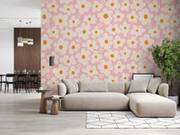 Retro Creme und Rosa Gänseblümchenfeld Wandbild