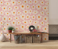 Retro Creme und Rosa Gänseblümchenfeld Wandbild