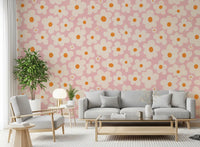 Retro Creme und Rosa Gänseblümchenfeld Wandbild