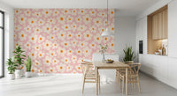 Retro Creme und Rosa Gänseblümchenfeld Wandbild