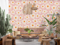 Retro Creme und Rosa Gänseblümchenfeld Wandbild