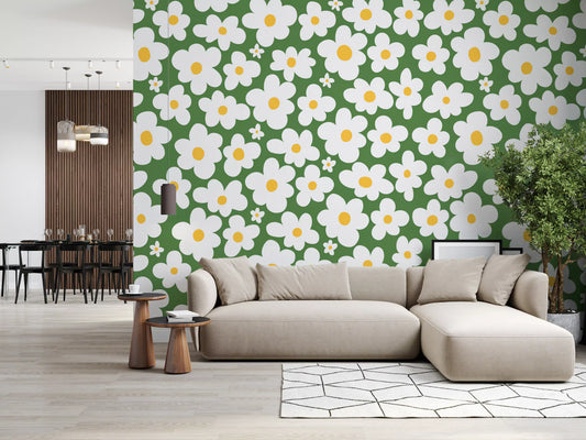 Retro Daisy Meadow Wall Mural