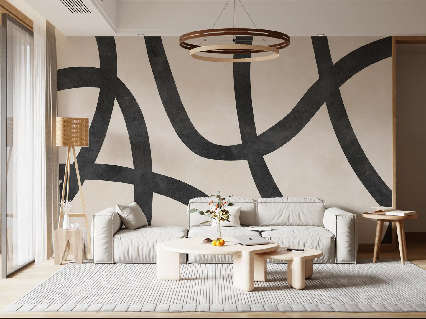 Monochrome Sculptural Loops Wall Mural