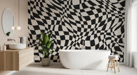 Tapet mural cu model în carouri monocrom ondulat