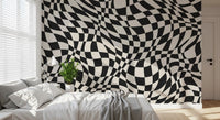 Tapet mural cu model în carouri monocrom ondulat