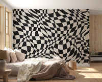 Tapet mural cu model în carouri monocrom ondulat