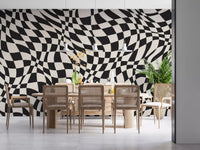 Tapet mural cu model în carouri monocrom ondulat