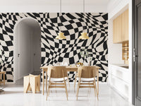 Tapet mural cu model în carouri monocrom ondulat
