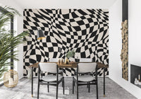Tapet mural cu model în carouri monocrom ondulat