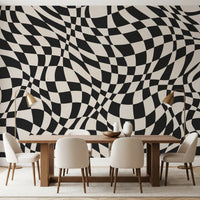 Tapet mural cu model în carouri monocrom ondulat