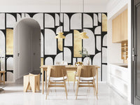 Fresque murale motif arche en or et pierre moderniste