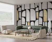 Fresque murale motif arche en or et pierre moderniste