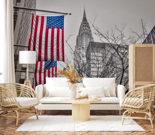 Patriotic Manhattan Cityscape Landmark Wall Mural