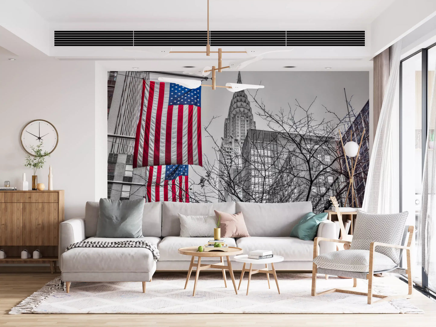 Patriotic Manhattan Cityscape Landmark Wall Mural