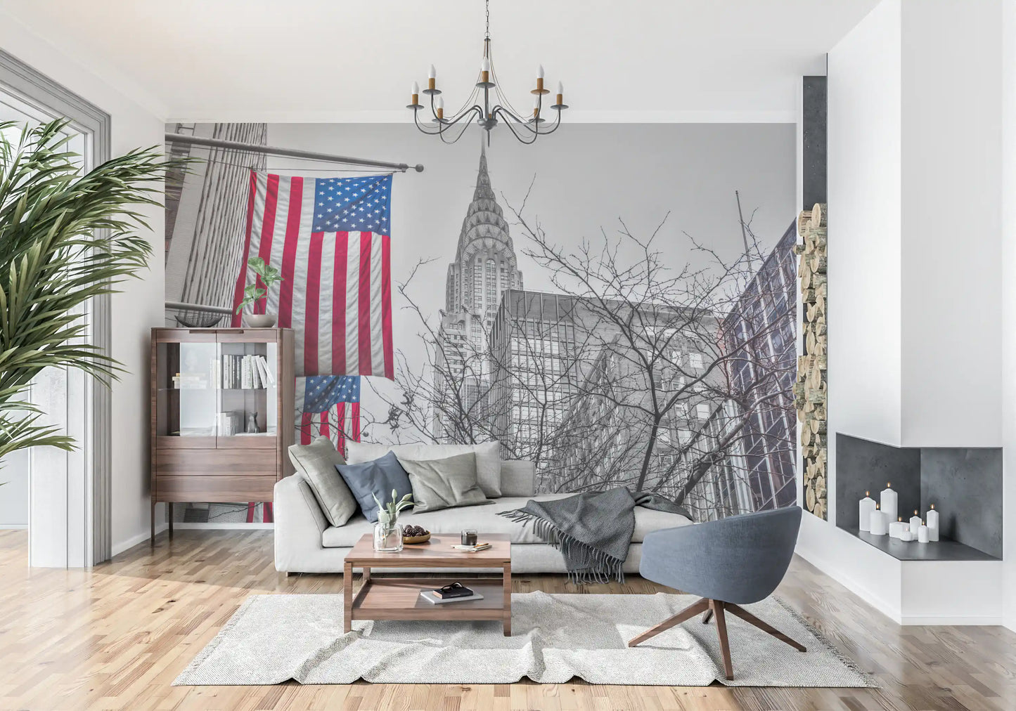Patriotic Manhattan Cityscape Landmark Wall Mural